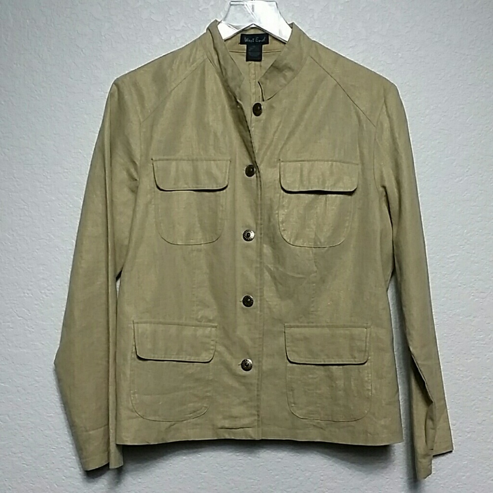 West End Gold Button Front Linen Blazer Size M